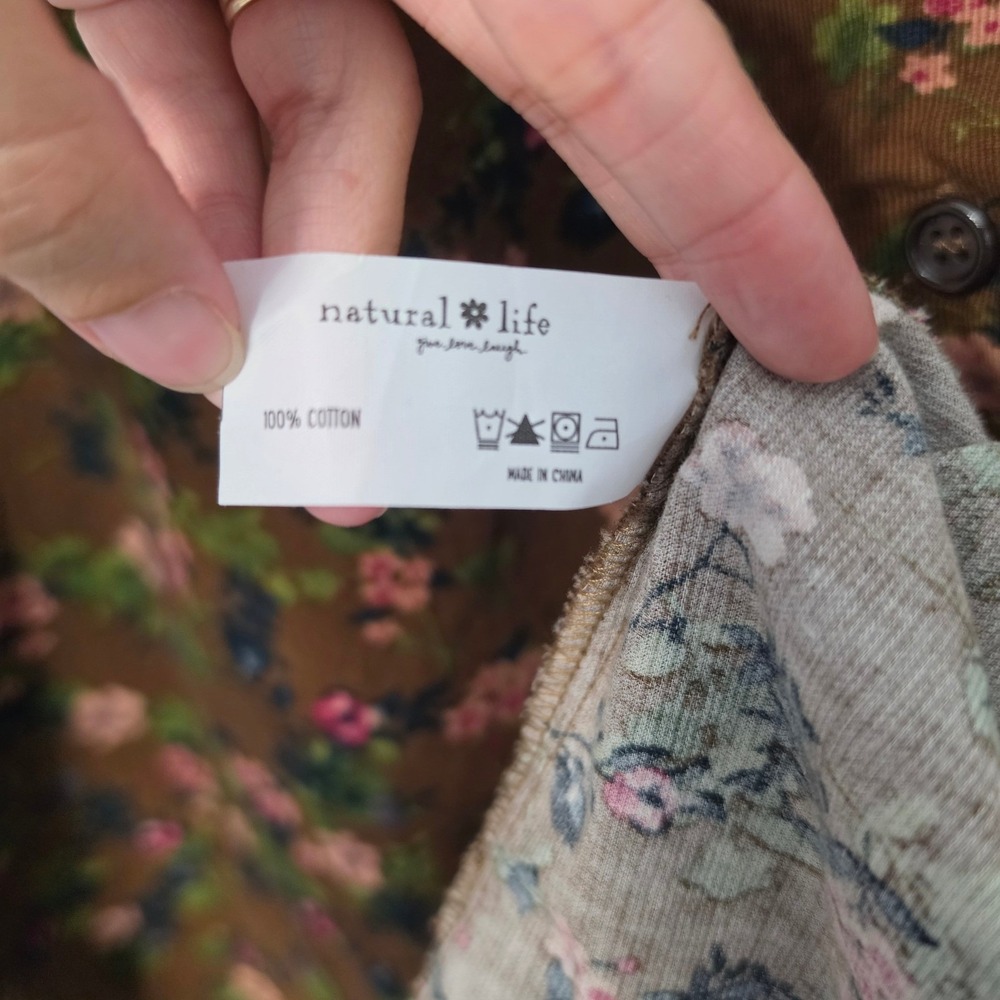 Natural Life Avery Corduroy Midi Dress Womens M Brown Floral Pockets fall - Picture 7 of 13